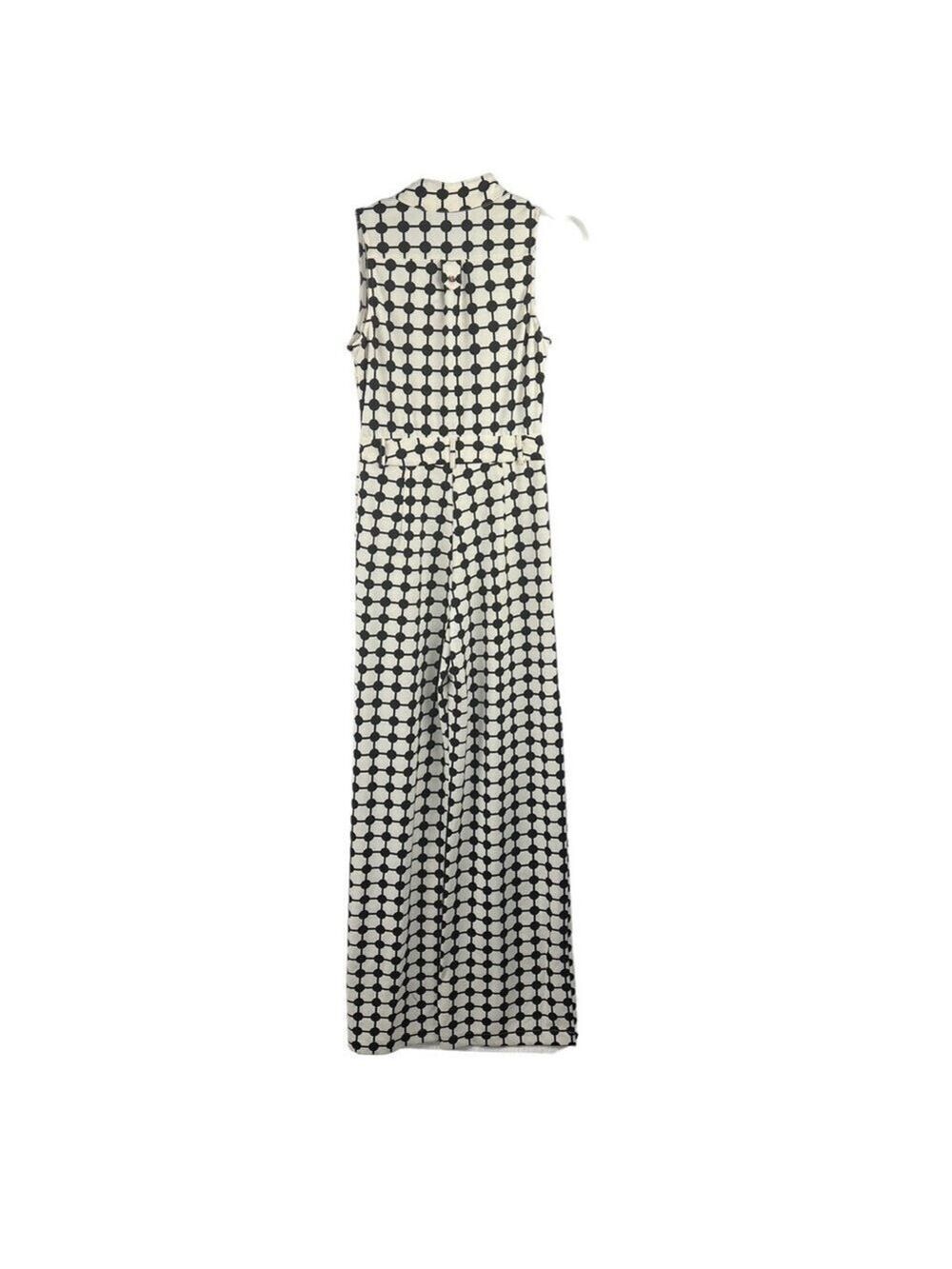 New-shop17 Black/Off White Geometric Print, Wide leg, Sleeveless S Jump Suit SM - Picture 15 of 16